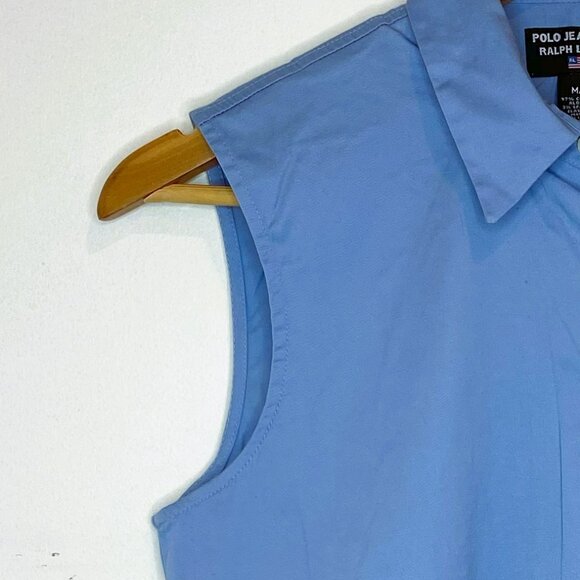 Polo Jeans - Ralph Lauren - Collared, Sleeveless Top, Light Blue, Size M - Picture 4 of 6